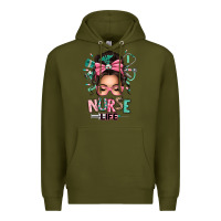 Army Green afro messy bun nurse life Premium Hoodie - texasbilliewilder
