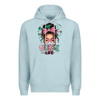 Blue Mist afro messy bun nurse life Premium Hoodie - texasbilliewilder