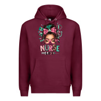 Burgundy afro messy bun nurse life Premium Hoodie - texasbilliewilder