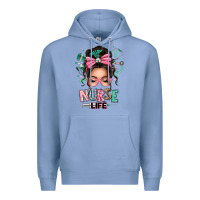 Colony Blue afro messy bun nurse life Premium Hoodie - texasbilliewilder