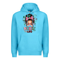 Ocean Blue afro messy bun nurse life Premium Hoodie - texasbilliewilder