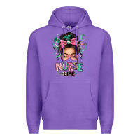 Purple afro messy bun nurse life Premium Hoodie - texasbilliewilder