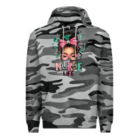 Slate Camo afro messy bun nurse life Premium Hoodie - texasbilliewilder