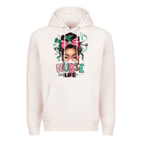 Pale Pink afro messy bun nurse life Premium Hoodie - texasbilliewilder
