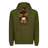 Army Green caucasian leopard messy bun mom life Premium Hoodie - texasbilliewilder