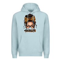 Blue Mist caucasian leopard messy bun mom life Premium Hoodie - texasbilliewilder