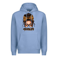 Colony Blue caucasian leopard messy bun mom life Premium Hoodie - texasbilliewilder