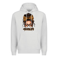 Dove Grey caucasian leopard messy bun mom life Premium Hoodie - texasbilliewilder