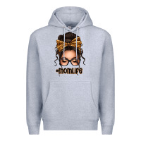 Heather Grey caucasian leopard messy bun mom life Premium Hoodie - texasbilliewilder