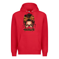 Red caucasian leopard messy bun mom life Premium Hoodie - texasbilliewilder