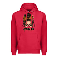 Cardinal caucasian leopard messy bun mom life Premium Hoodie - texasbilliewilder