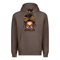 Coffee caucasian leopard messy bun mom life Premium Hoodie - texasbilliewilder