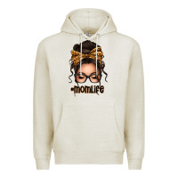 Oatmeal Heather caucasian leopard messy bun mom life Premium Hoodie - texasbilliewilder