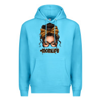 Ocean Blue caucasian leopard messy bun mom life Premium Hoodie - texasbilliewilder