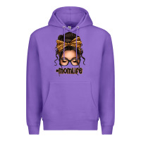 Purple caucasian leopard messy bun mom life Premium Hoodie - texasbilliewilder