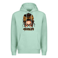 Seafoam caucasian leopard messy bun mom life Premium Hoodie - texasbilliewilder