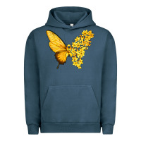 Pigment Midnight Navy flowers and childhood cancer ribbon butterfly Urban Hoodie - texasbilliewilder