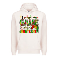 Pale Pink I paused my game to celebrate Juneteenth Premium Hoodie - Zillion Design Studio