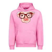Fuchsia Pink pig with red glasses Urban Hoodie - RanaPortraitStore
