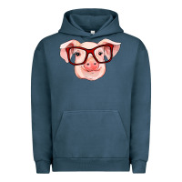 Pigment Midnight Navy pig with red glasses Urban Hoodie - RanaPortraitStore