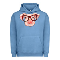 Pigment Pebble Blue pig with red glasses Urban Hoodie - RanaPortraitStore