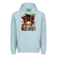 Blue Mist christmas believe afro messy bun Premium Hoodie - texasbilliewilder