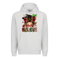 Dove Grey christmas believe afro messy bun Premium Hoodie - texasbilliewilder