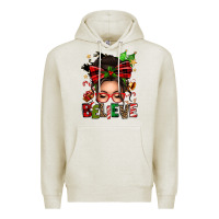 Oatmeal Heather christmas believe afro messy bun Premium Hoodie - texasbilliewilder