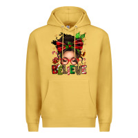 Antique Gold christmas believe afro messy bun Premium Hoodie - texasbilliewilder