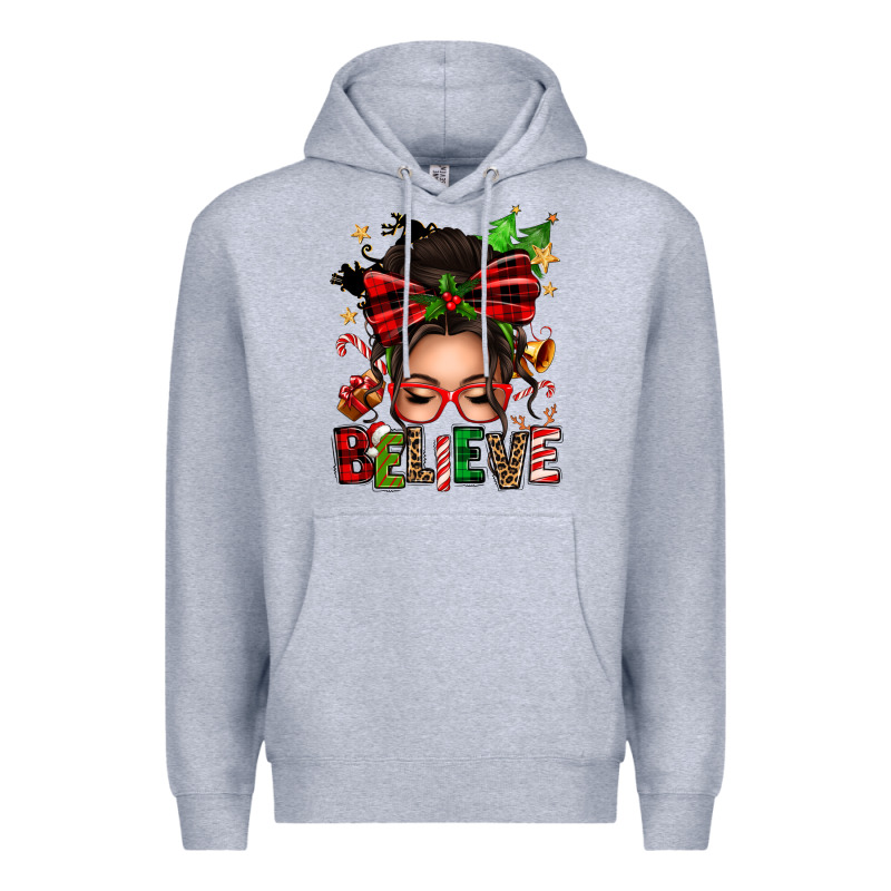 Christmas Believe Afro Messy Bun Premium Hoodie by texasbilliewilder | Teevron
