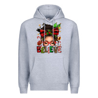 Heather Grey christmas believe afro messy bun Premium Hoodie - texasbilliewilder