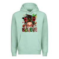 Seafoam christmas believe afro messy bun Premium Hoodie - texasbilliewilder