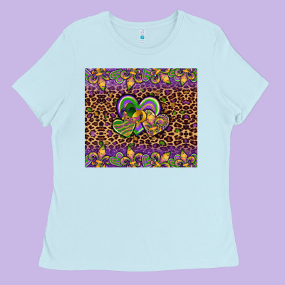 Mardi Gras Fleur De Lis Hearts Leopard Glitter Ladies Tee Designed By Artiststas