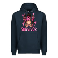Navy breast cancer survivor afro messy bun Premium Hoodie - texasbilliewilder