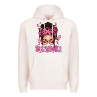 Pale Pink breast cancer survivor afro messy bun Premium Hoodie - texasbilliewilder