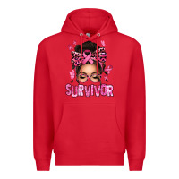 Red breast cancer survivor afro messy bun Premium Hoodie - texasbilliewilder
