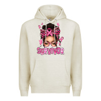 Oatmeal Heather breast cancer survivor afro messy bun Premium Hoodie - texasbilliewilder