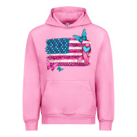 Fuchsia Pink American flag breast cancer with ribbon Urban Hoodie - texasbilliewilder