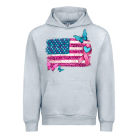 Heather Grey American flag breast cancer with ribbon Urban Hoodie - texasbilliewilder