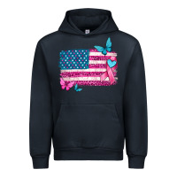 Navy American flag breast cancer with ribbon Urban Hoodie - texasbilliewilder