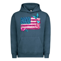 Pigment Midnight Navy American flag breast cancer with ribbon Urban Hoodie - texasbilliewilder