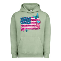 Pigment Oil Green American flag breast cancer with ribbon Urban Hoodie - texasbilliewilder