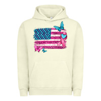 Pigment Pistachio American flag breast cancer with ribbon Urban Hoodie - texasbilliewilder