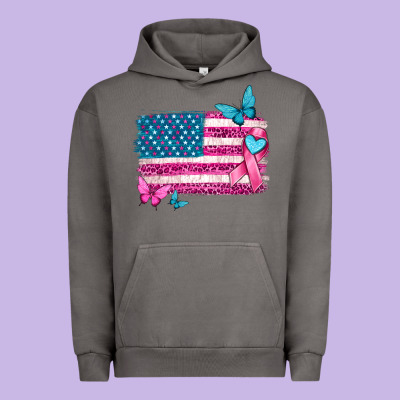 American Flag Breast Cancer With Ribbon Urban Hoodie Designed By Texasbilliewilder