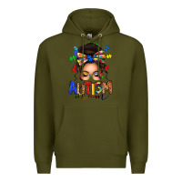 Army Green autism mom afro messy bun Premium Hoodie - texasbilliewilder