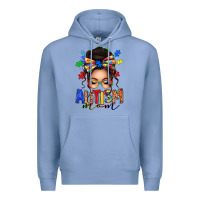 Colony Blue autism mom afro messy bun Premium Hoodie - texasbilliewilder