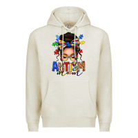 Oatmeal Heather autism mom afro messy bun Premium Hoodie - texasbilliewilder