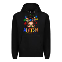 Black autism mom afro messy bun Premium Hoodie - texasbilliewilder