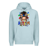 Blue Mist autism mom afro messy bun Premium Hoodie - texasbilliewilder