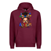 Burgundy autism mom afro messy bun Premium Hoodie - texasbilliewilder